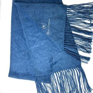 Alpaca Camargo Blue Navy Fringed Scarf Wrap 9” x 80”